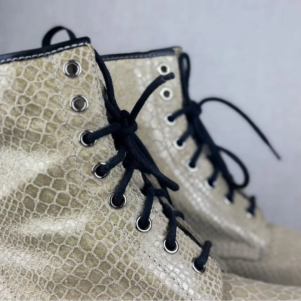 Dr. Martens Womens 1460W Tan Suede Snakeskin Combat Pascal Boots Size Women US 9 - Picture 6 of 16